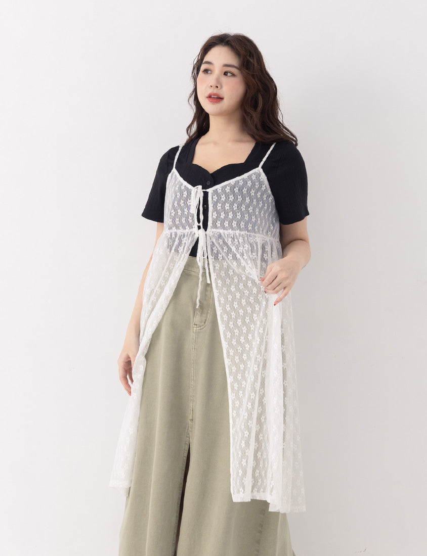 Multicolor Heart Collar Floral Button Plus Size Ribbed Top