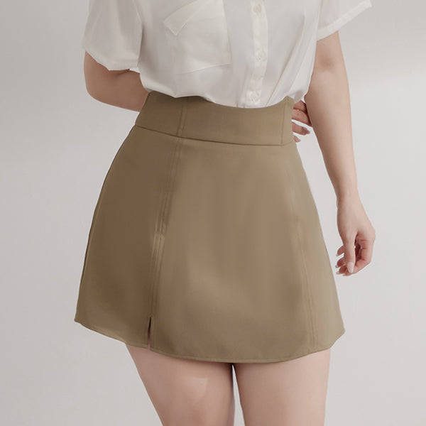 MISS. Ultra Waist-Sculpting Boned Back Elastic Slit Plus Size Mini Skirt (With Shorts)