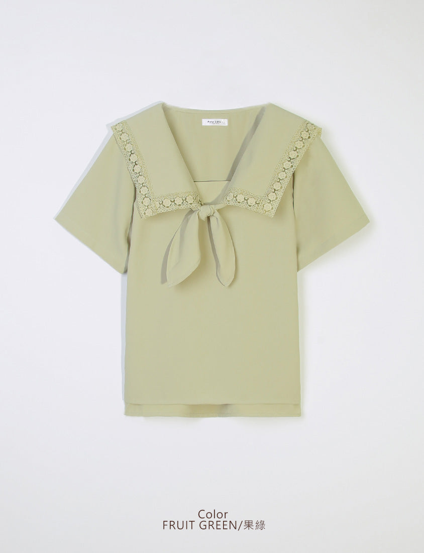 Japanese Style Lace Sailor Collar Tie Plus Size Top Blouse