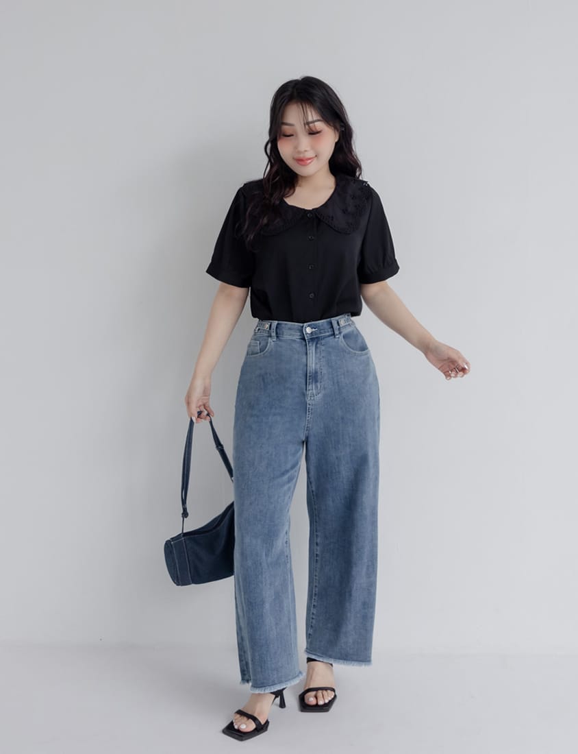 Cooling Tech with Raw Hem Plus Size Straight Leg Denim
