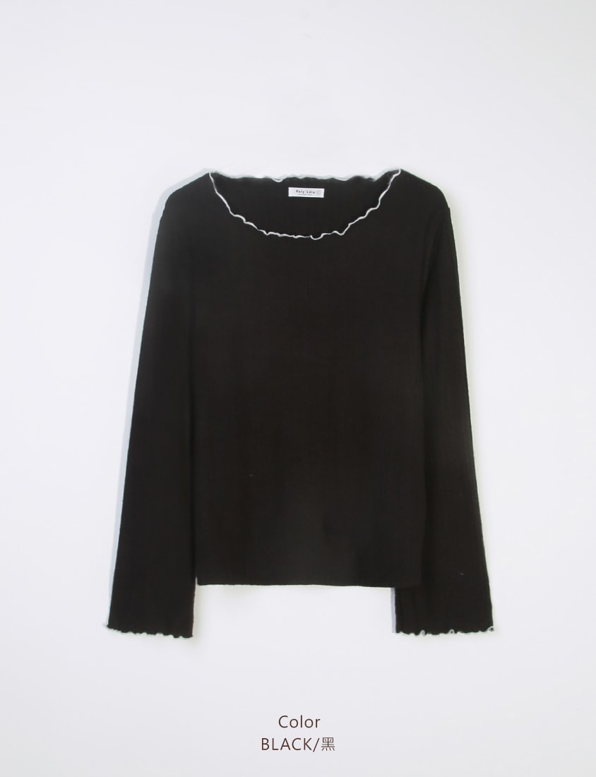 Contrast Lettuce-Edge Jacquard Plus Size Long Sleeve Top