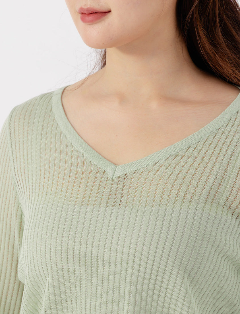 Lyocell Sheer Knit Plus Size Long Sleeve Top