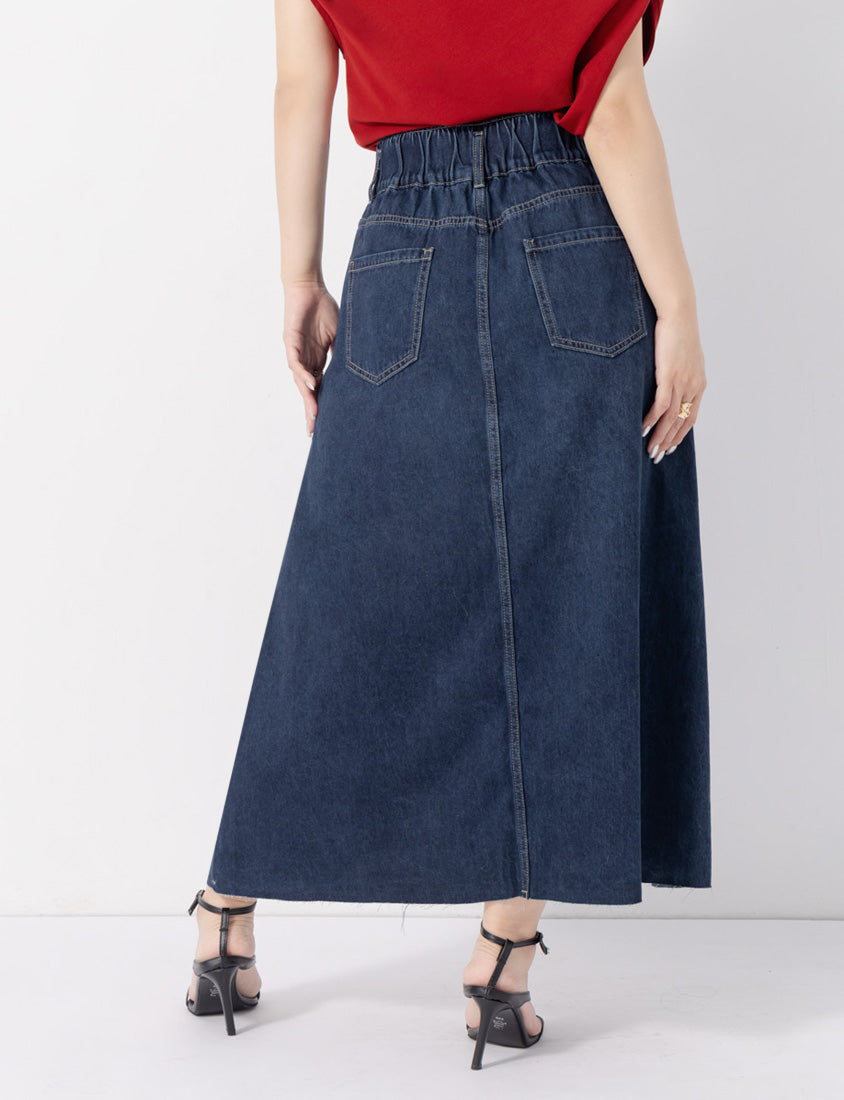 MUA! Front Slit High-Waist Denim A-Line Plus Size Maxi Skirt
