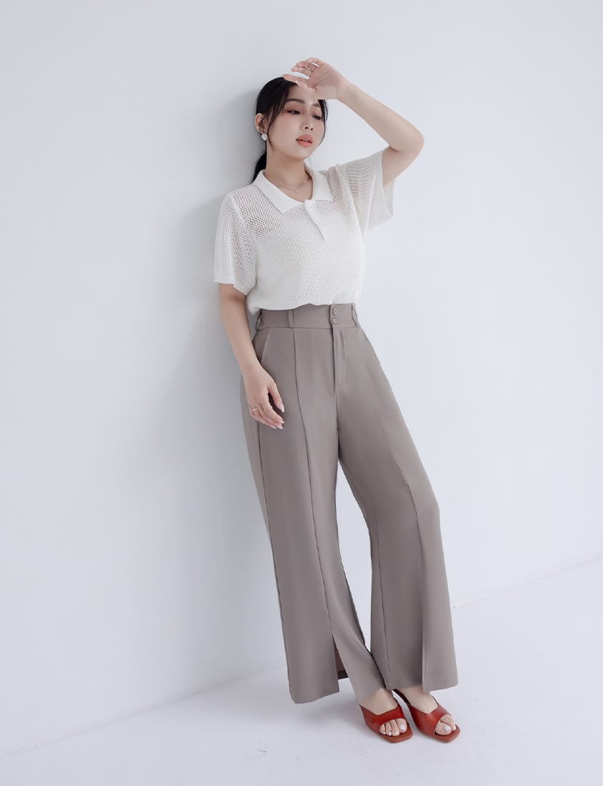 MISS. Polo Collar Knitted Hollow Plus Size Top