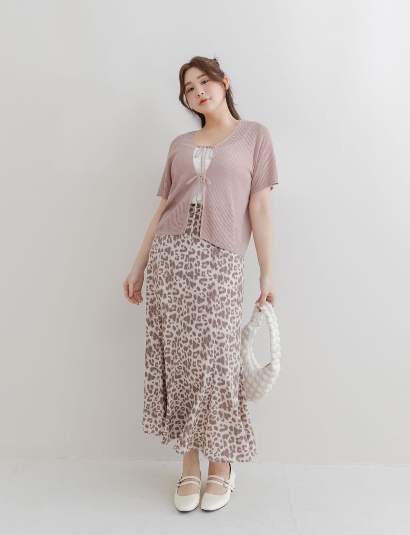Front Tie Sheer Hollow Plus Size Knit Cardigan