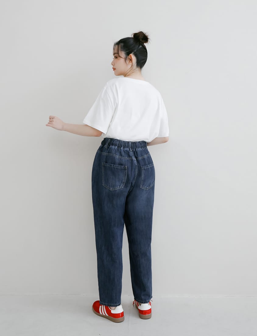 Lyocell Silky Denim Elastic Waist-Tie Plus Size Harem Jeans
