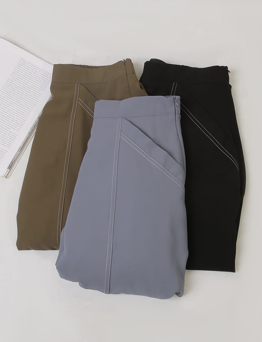 MISS. Contrast Stitch A-Line Back Elastic Waist Plus Size Maxi Skirt