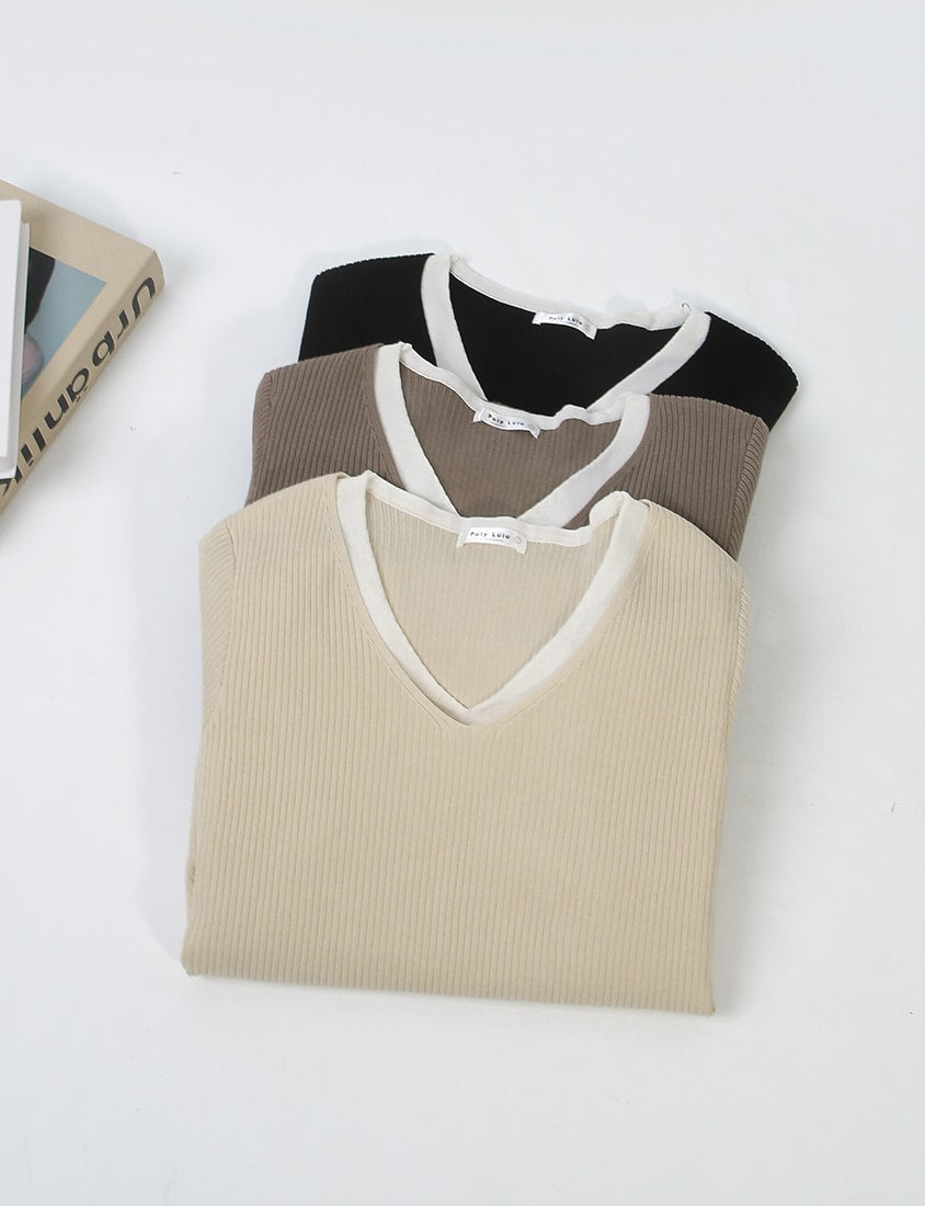 MISS. Faux Two Piece Ribbed Knit Plus Size Long Sleeve Top