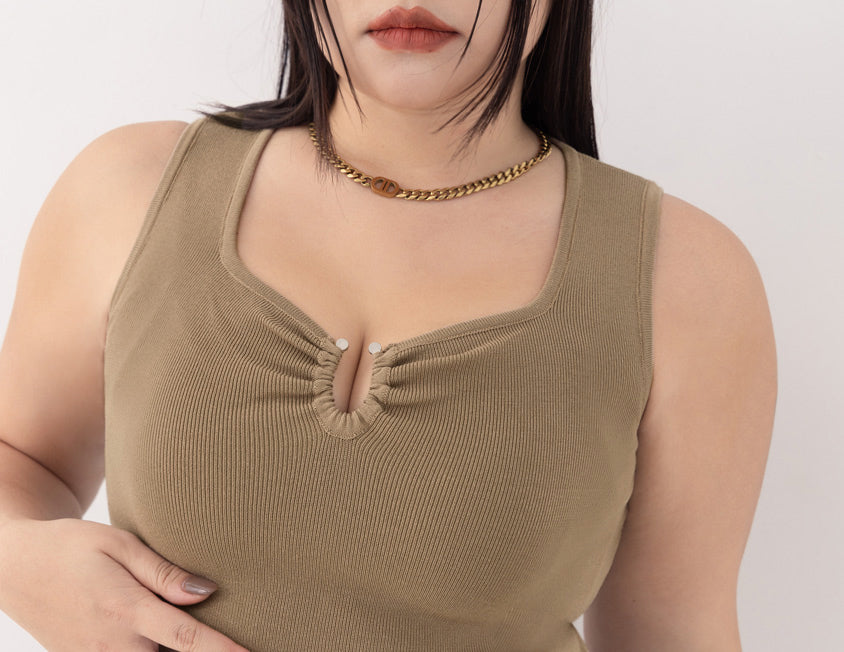 MUA! Sexy Ruched Knit Ring-Detail Plus Size Knit Cami