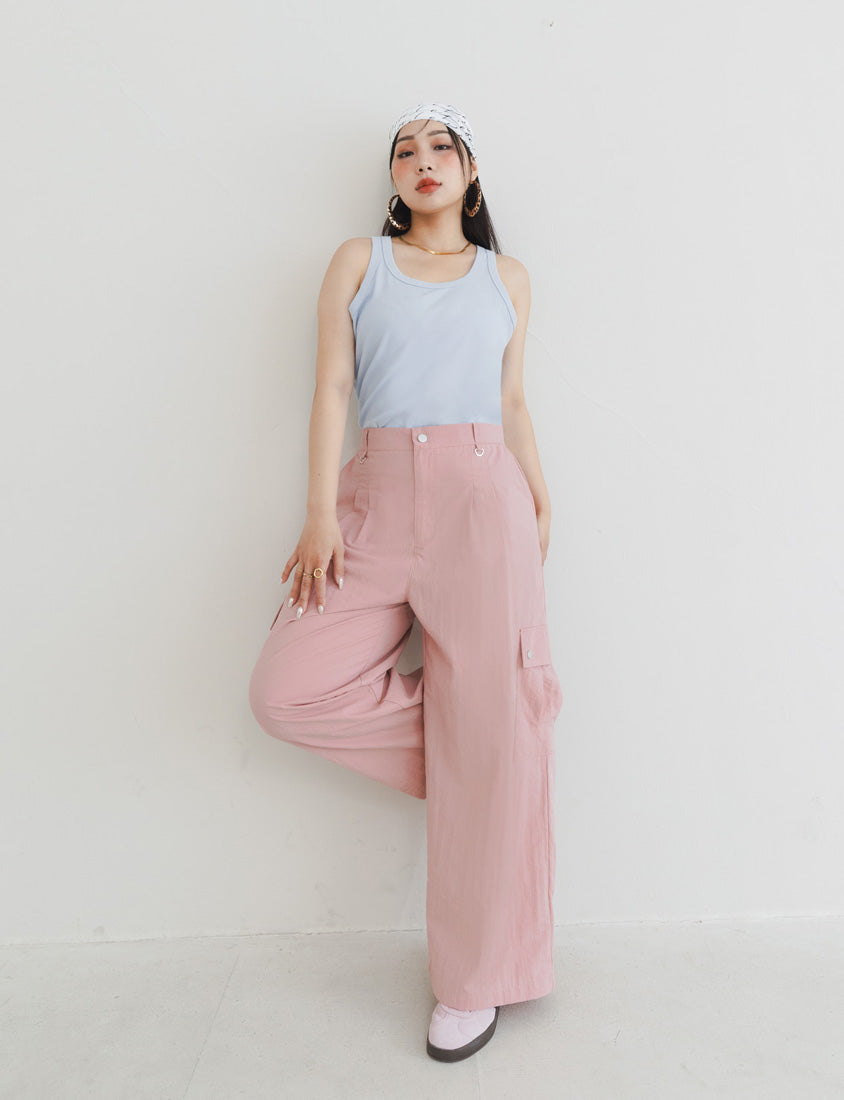MUA! Edgy Pleated Back Elastic Nylon Plus Size Cargo Pants