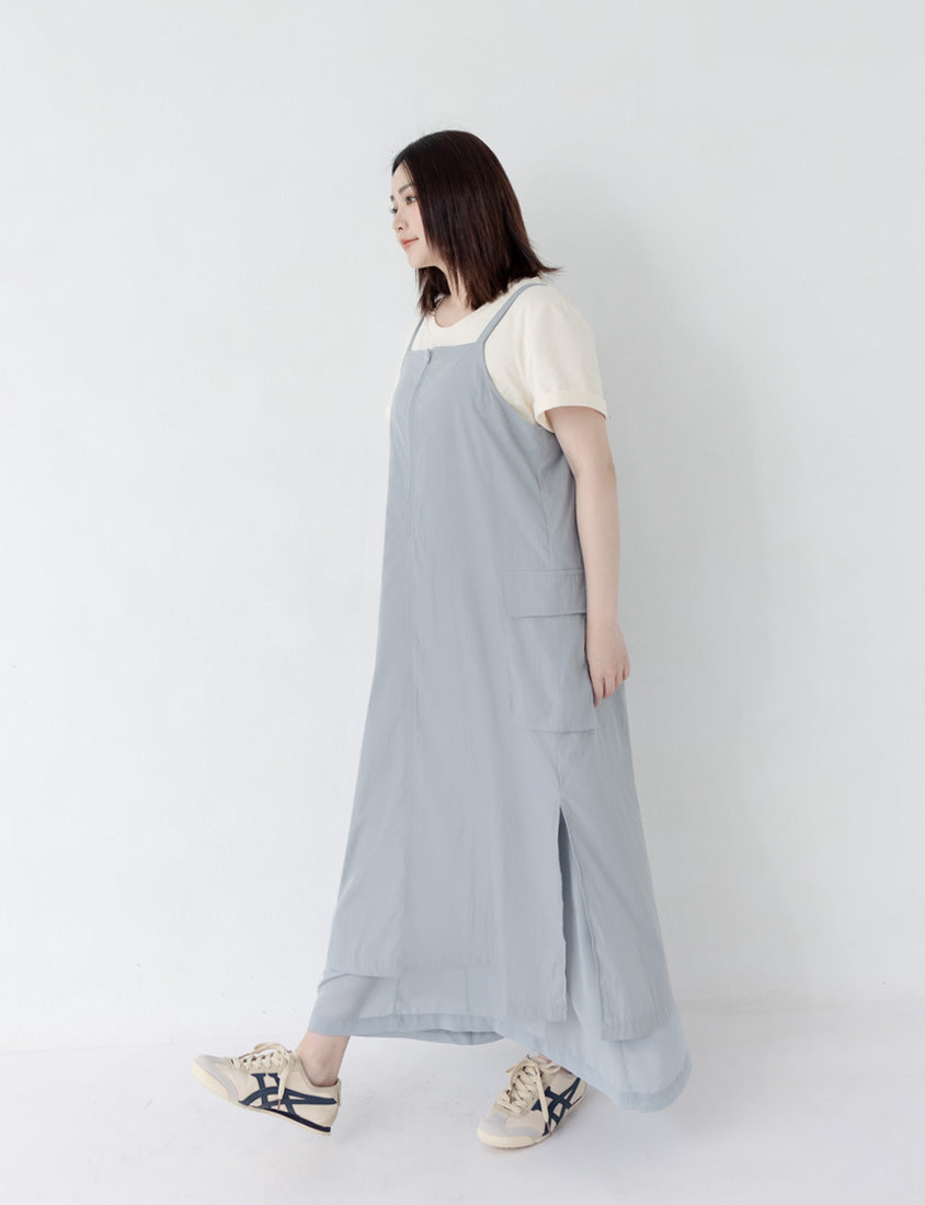Multi-Layered Cargo Adjustable Strap Plus Size Maxi Dress