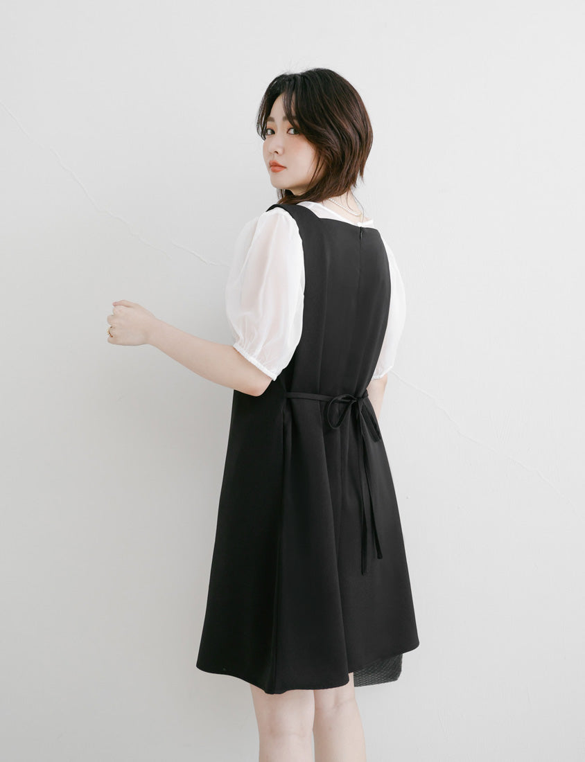 MISS. Structured Lightweight Square Neck Tailored Plus Size Mini Dress