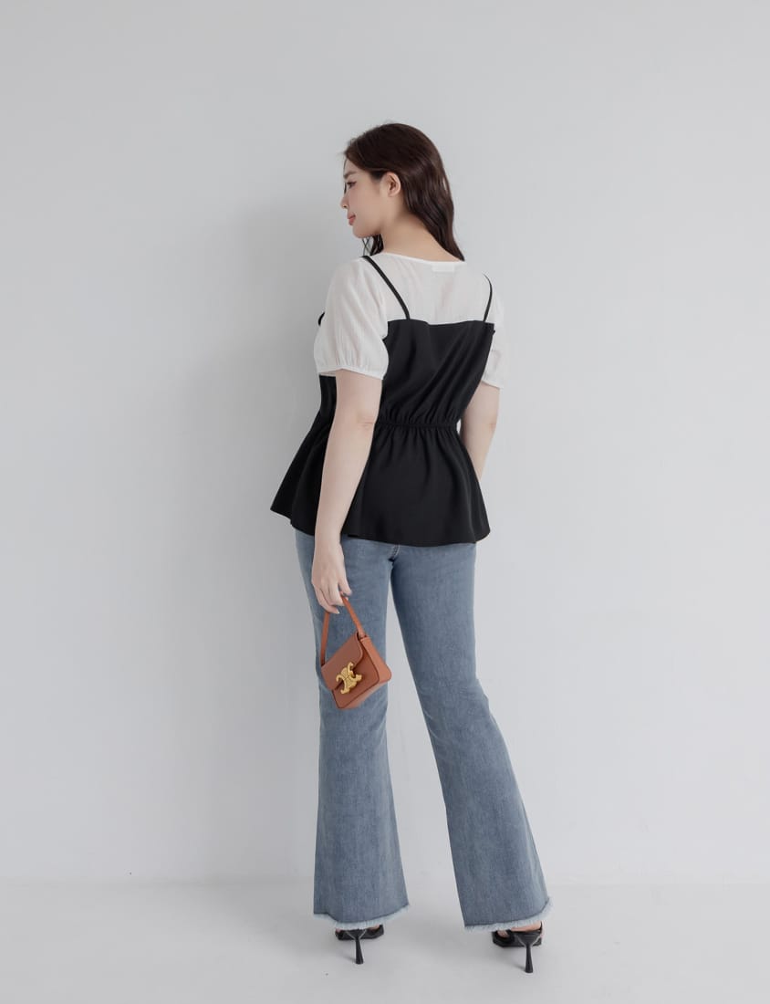 Faux Two-Piece Ruffle-Trim Layered-Look Plus Size Peplum Blouse