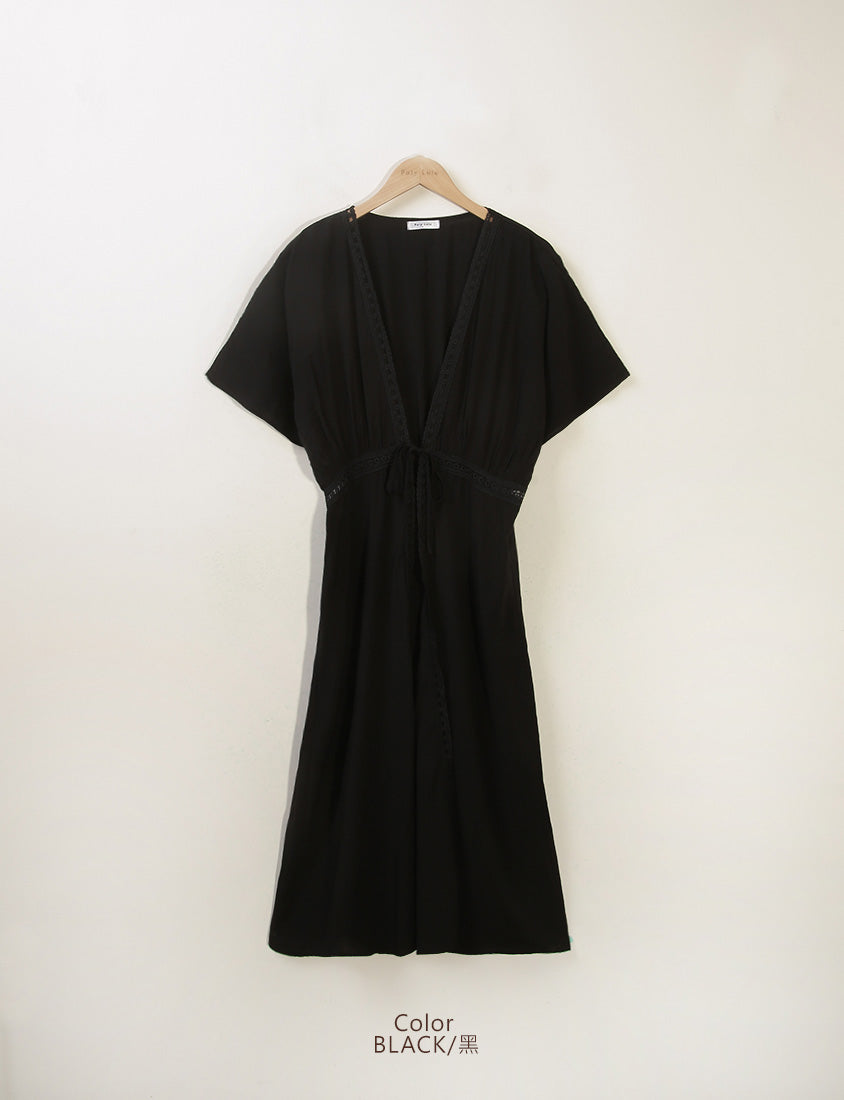Summer Vacay Beach Lace Tie Front Plus Size Long Cover-Up