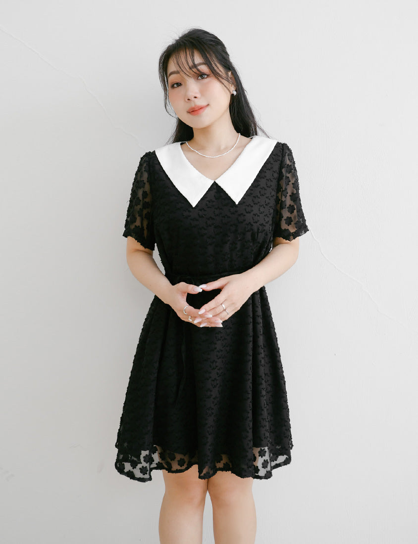 MISS. Sweet Floral Faux Two-Piece Collar Plus Size Mini Dress