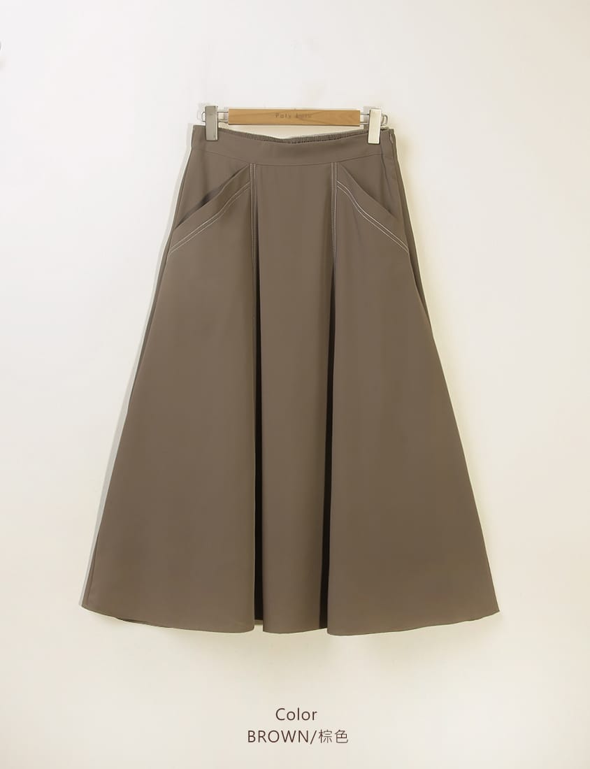 MISS. Contrast Stitch A-Line Back Elastic Waist Plus Size Maxi Skirt