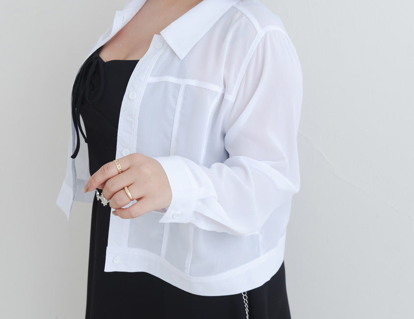 MUA! Sheer Textured Stitch Plus Size Cropped Jacket