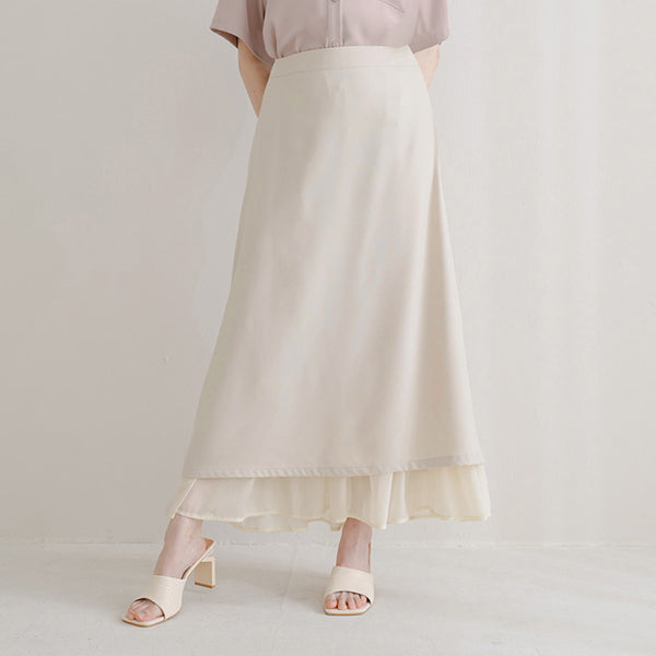 MISS. Back Elastic Waist Slit Multi-Layered Plus Size Maxi Skirt