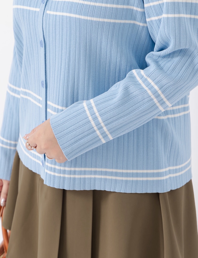 MISS. Contrast Stripe Ice Silk Plus Size Knit Cardigan