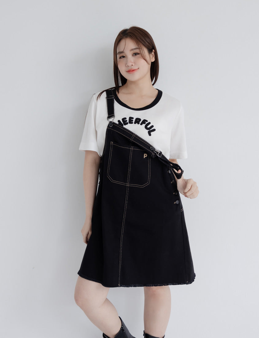 Adjustable Twill Cotton Strap Plus Size Midi Dress