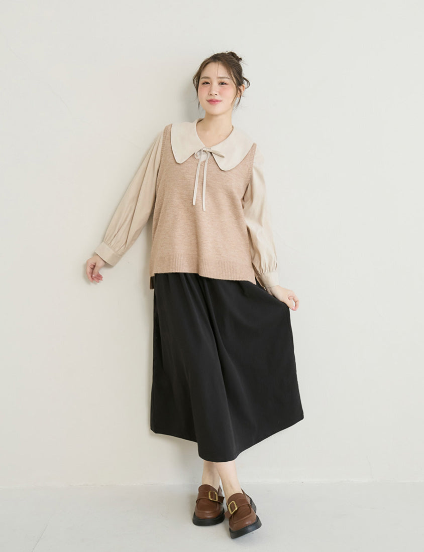 Versatile Multicolor V-Neck Mid-Length Plus Size Knit Vest