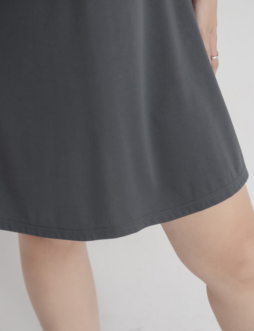 MUA! Chic Notched Collar Twill Plus Size Short Sleeve Dress