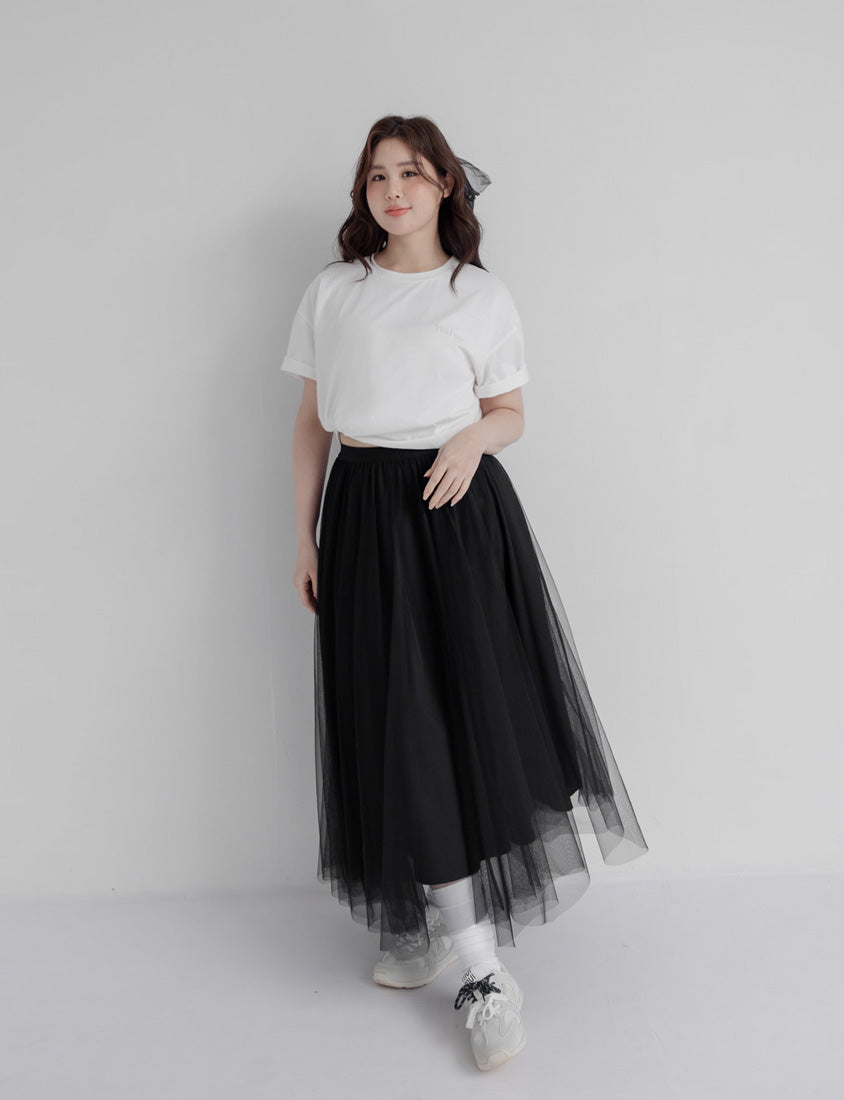 Romantic Layered Flowing Elastic Waist Plus Size Tulle Skirt