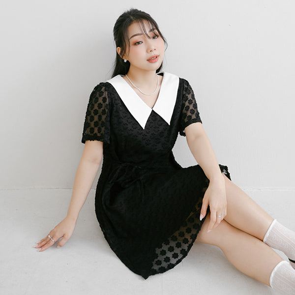 MISS. Sweet Floral Faux Two-Piece Collar Plus Size Mini Dress