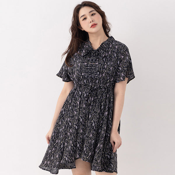 Gentle Lavender Tie-Waist Plus Size Flare Dress