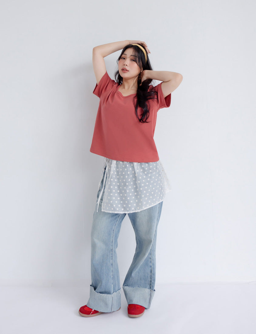 U-Neck Multicolor Plus Size Comfy Slim Tee