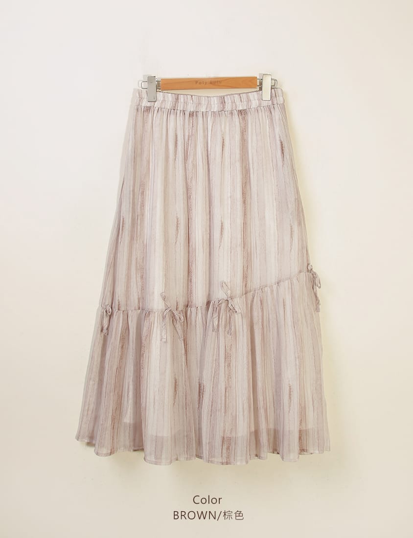 Tie-Dye Bow Detail Elastic Flare Plus Size Maxi Skirt