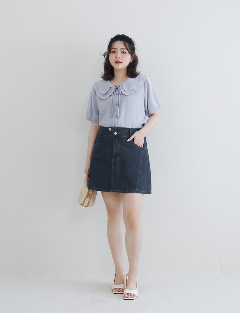 Stitched Waistband Plus Size Denim Skort (With inner pants)