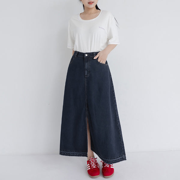 Lyocell Cooling Slit Plus Size Denim Maxi Skirt
