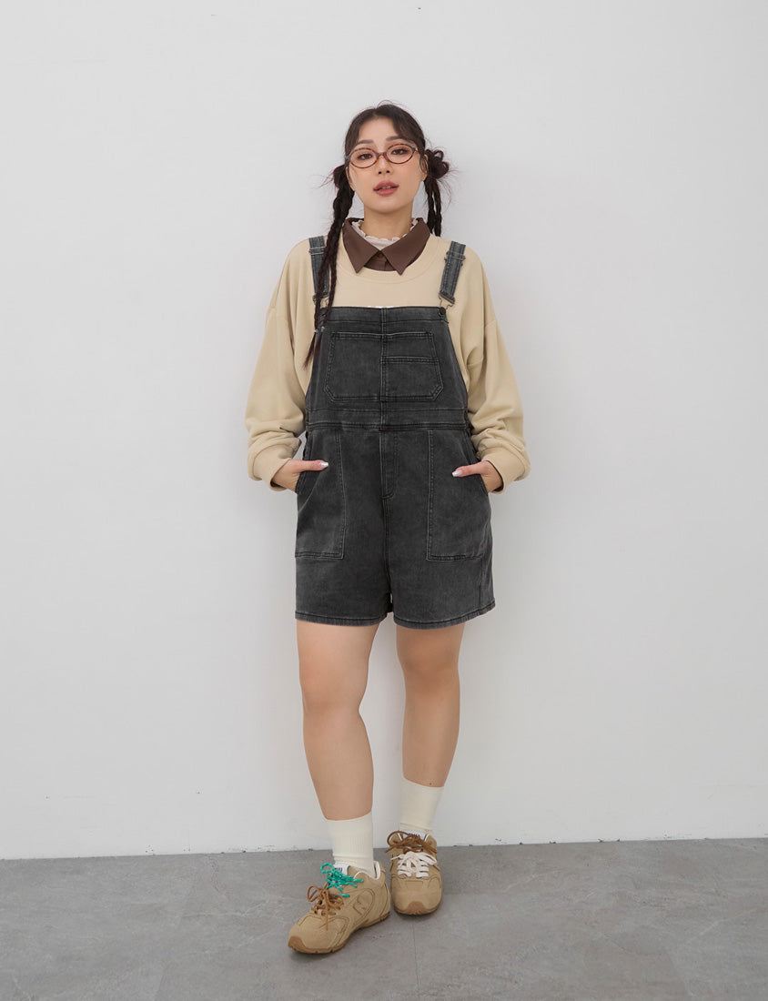 Adjustable Multi-Pocket Denim Plus Size Overalls Shorts