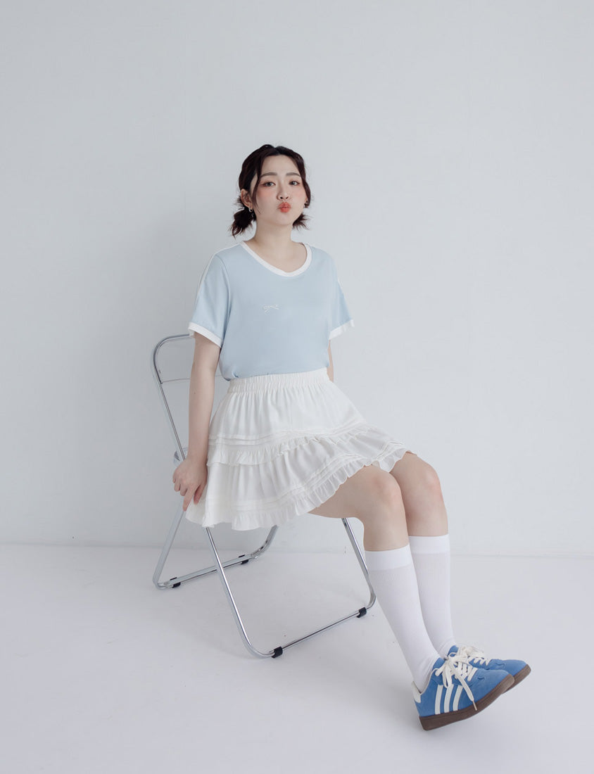 American Style Sporty Bow Embroidery Plus Size Tee