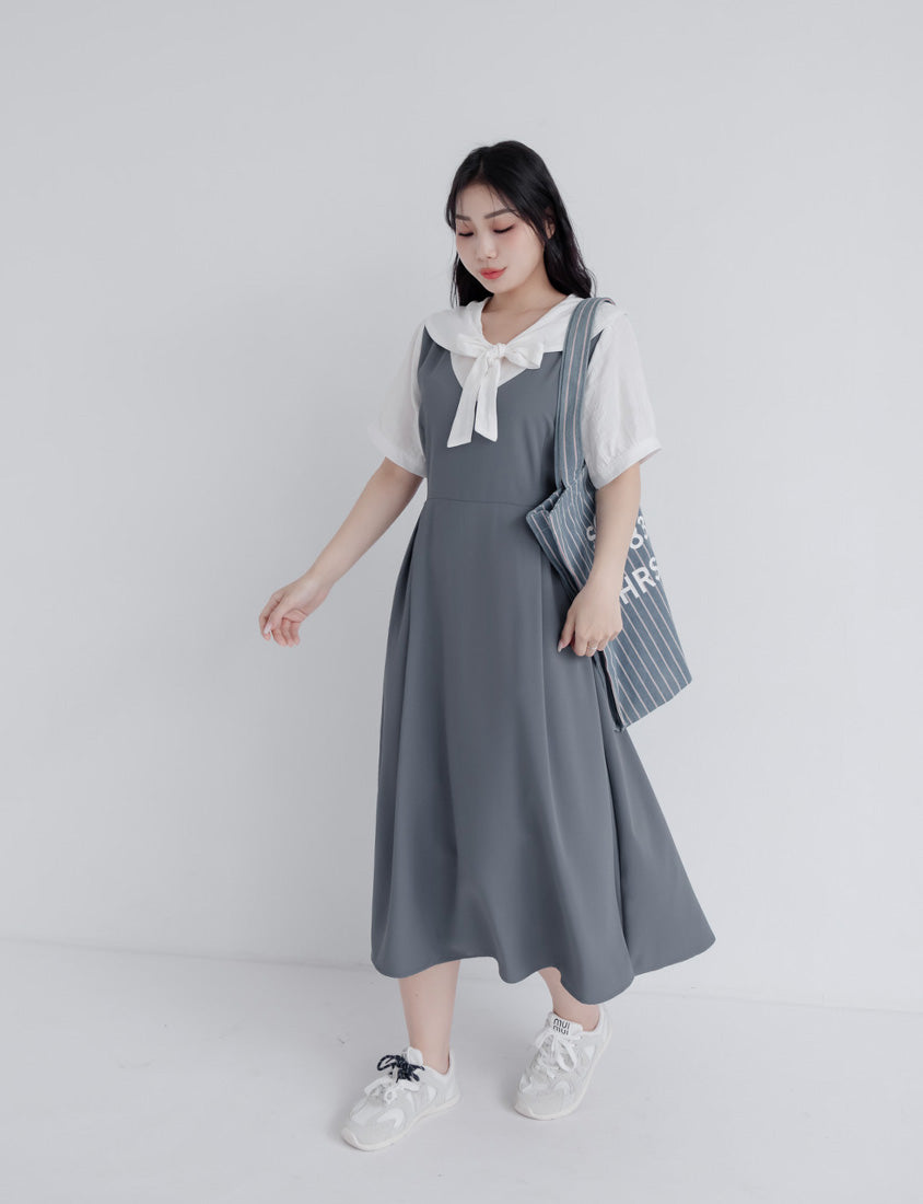 Mixed-Material Patchwork Faux Two-Piece Plus Size Maxi Dress