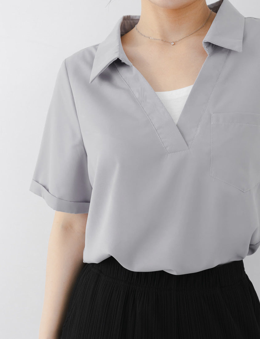 MISS. Wrinkle-Resistant Multicolor Faux Two-Piece Plus Size Top