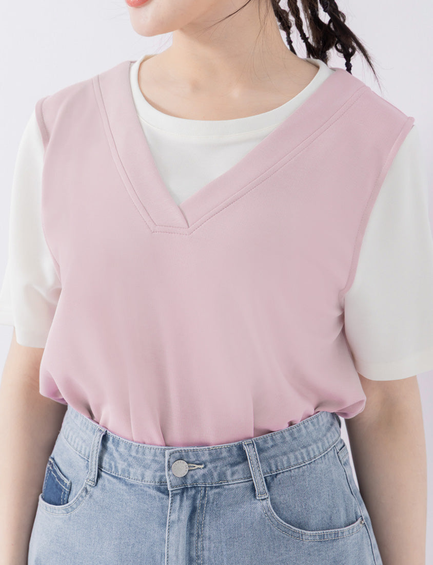 COOL PRO+ Space Cotton Faux Two-Piece Plus Size Top
