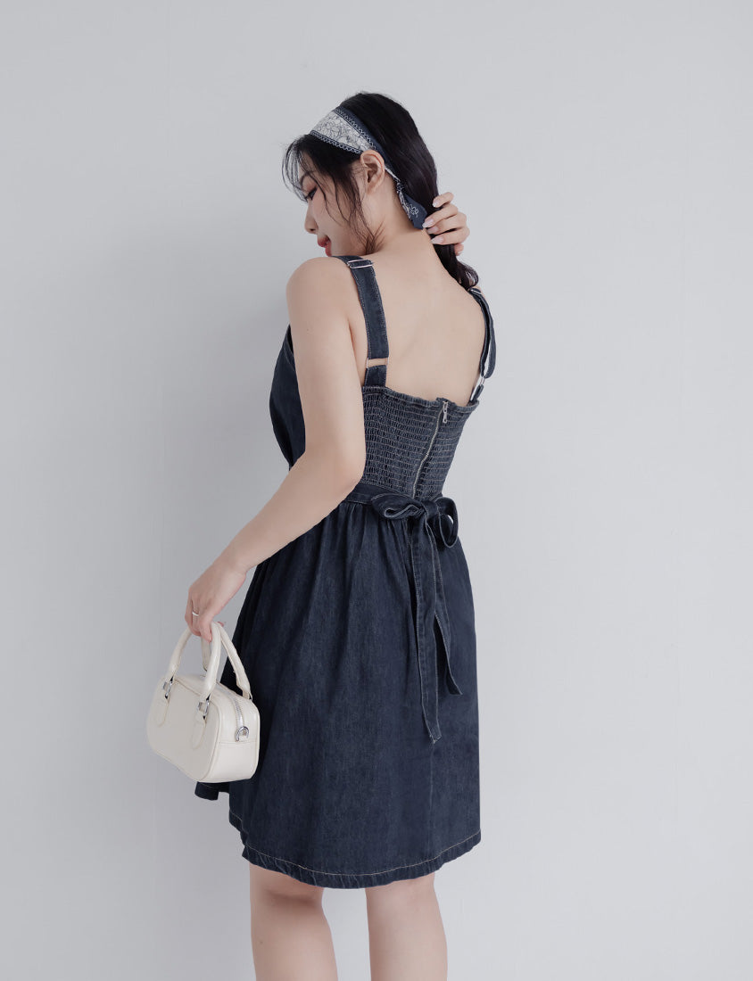 Adjustable Back Elastic Waist Plus Size Denim Mini Dress