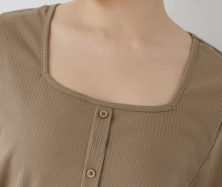 Multi-Color Ribbed Square Neck Faux Button Plus Size Top
