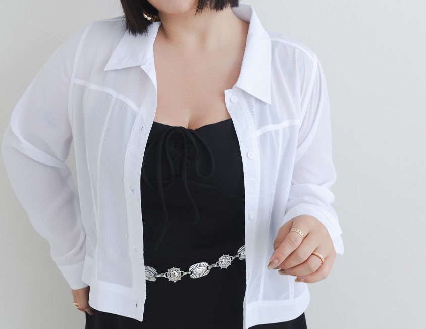 MUA! Sheer Textured Stitch Plus Size Cropped Jacket