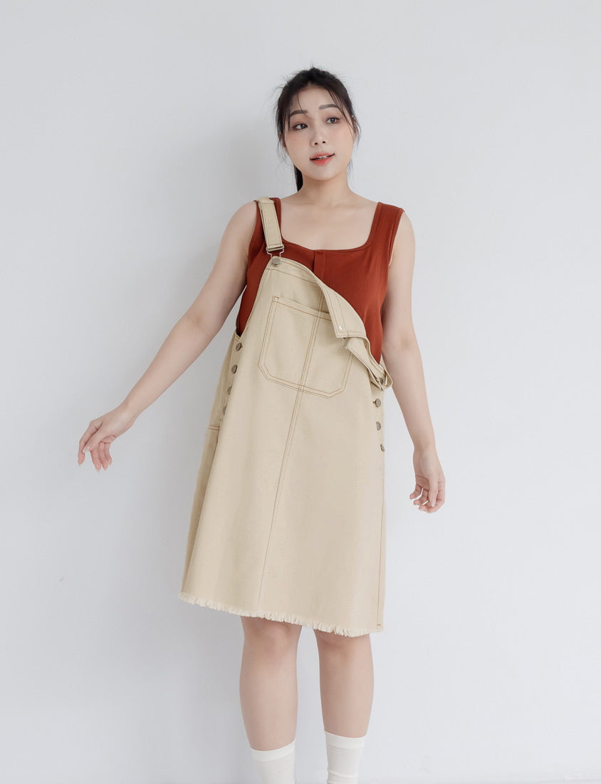 Adjustable Twill Cotton Strap Plus Size Midi Dress