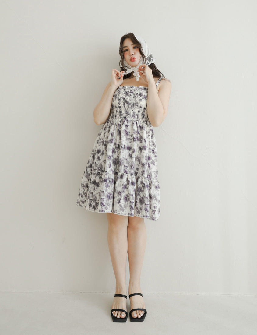 Sweet Tie-Dye Full Smocked Plus Size Strap Mini Dress