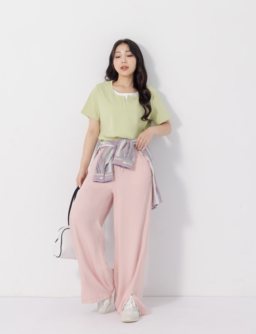 Versatile V-Neck Faux Two Piece Plus Size Tee