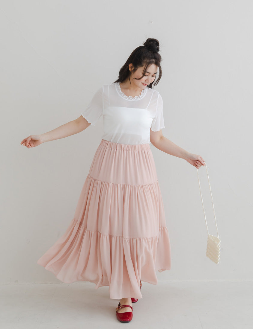 Double Layered Ruffle Sheer Stretch Plus Size Top