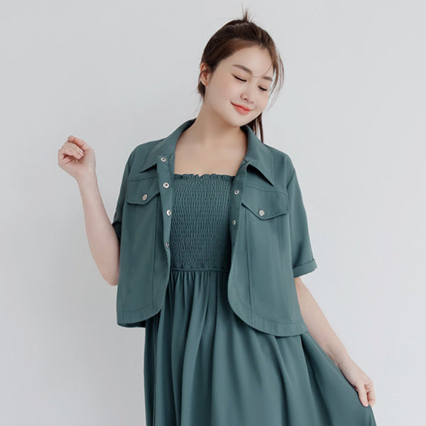Curved Hem Stitched Plus Size Cuffed Shirt