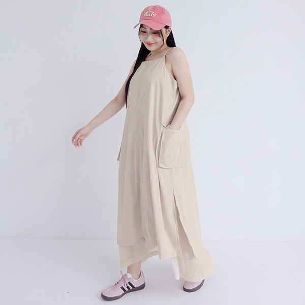 Multi-Layered Cargo Adjustable Strap Plus Size Maxi Dress