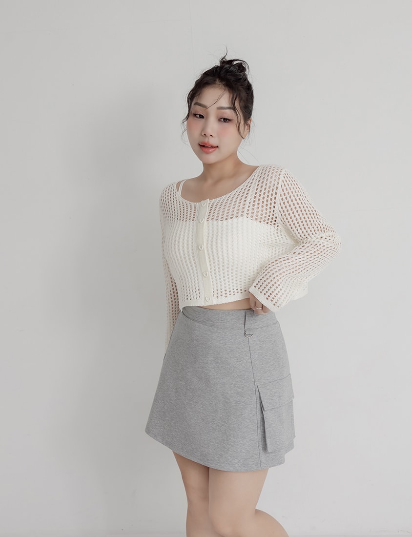 Space Cotton Utility Cargo Pocket Plus Size Mini Skirt (With Inner Pants)