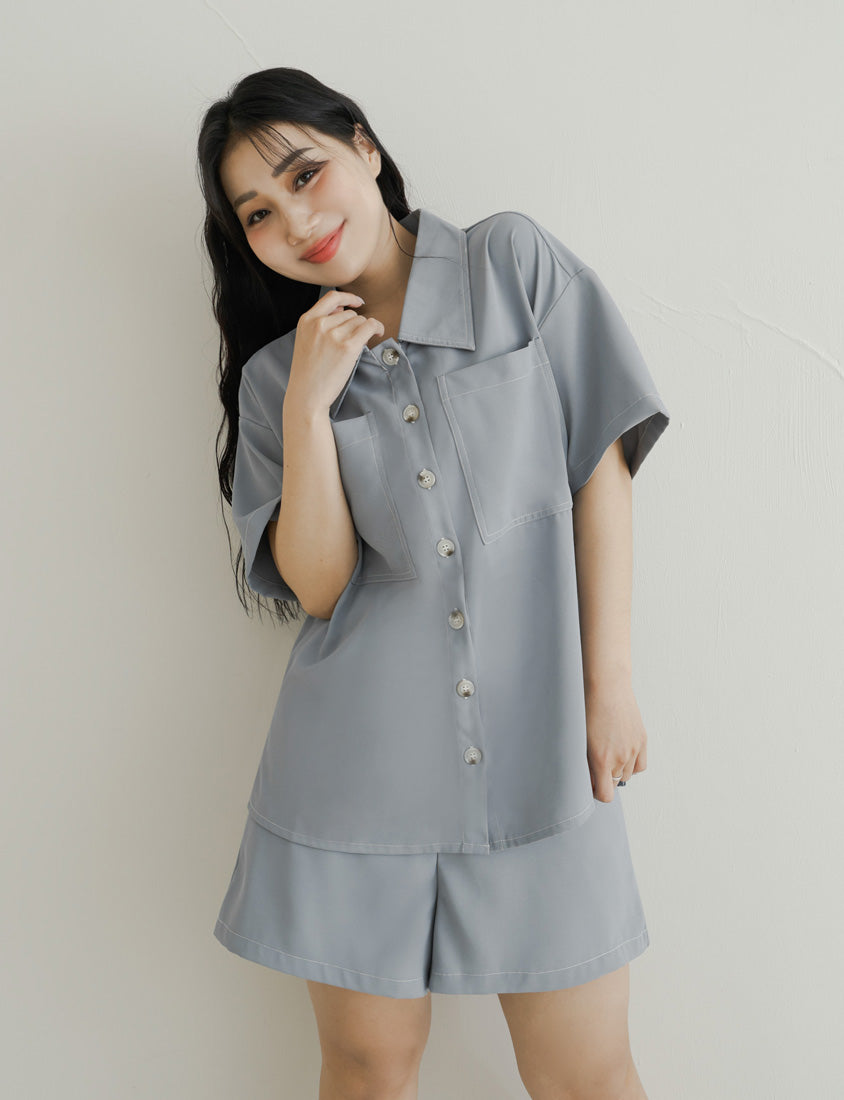 Color-Block Stitching Waistband Twill Plus Size Shorts