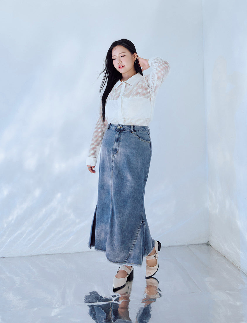 MORE U Cooling Silky Denim Slit Plus Size Mermaid Skirt